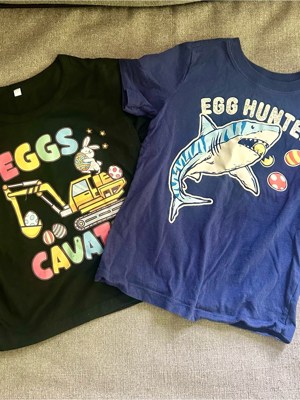 Kids 4t Easter Graphic Tees - Shark & Construction Egg Hunt